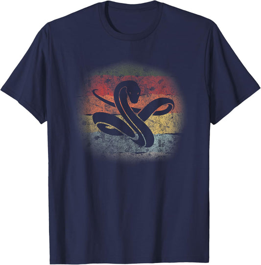 Snake Silhouette Retro 70s 80s Viper Phyton Animal Reptile T-Shirt - T-Shirt | Navy
