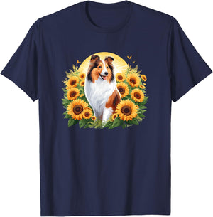 Girls Kids Owner Cute Flowers Shetland Sheepdog Lover T-Shirt - T-Shirt | Navy