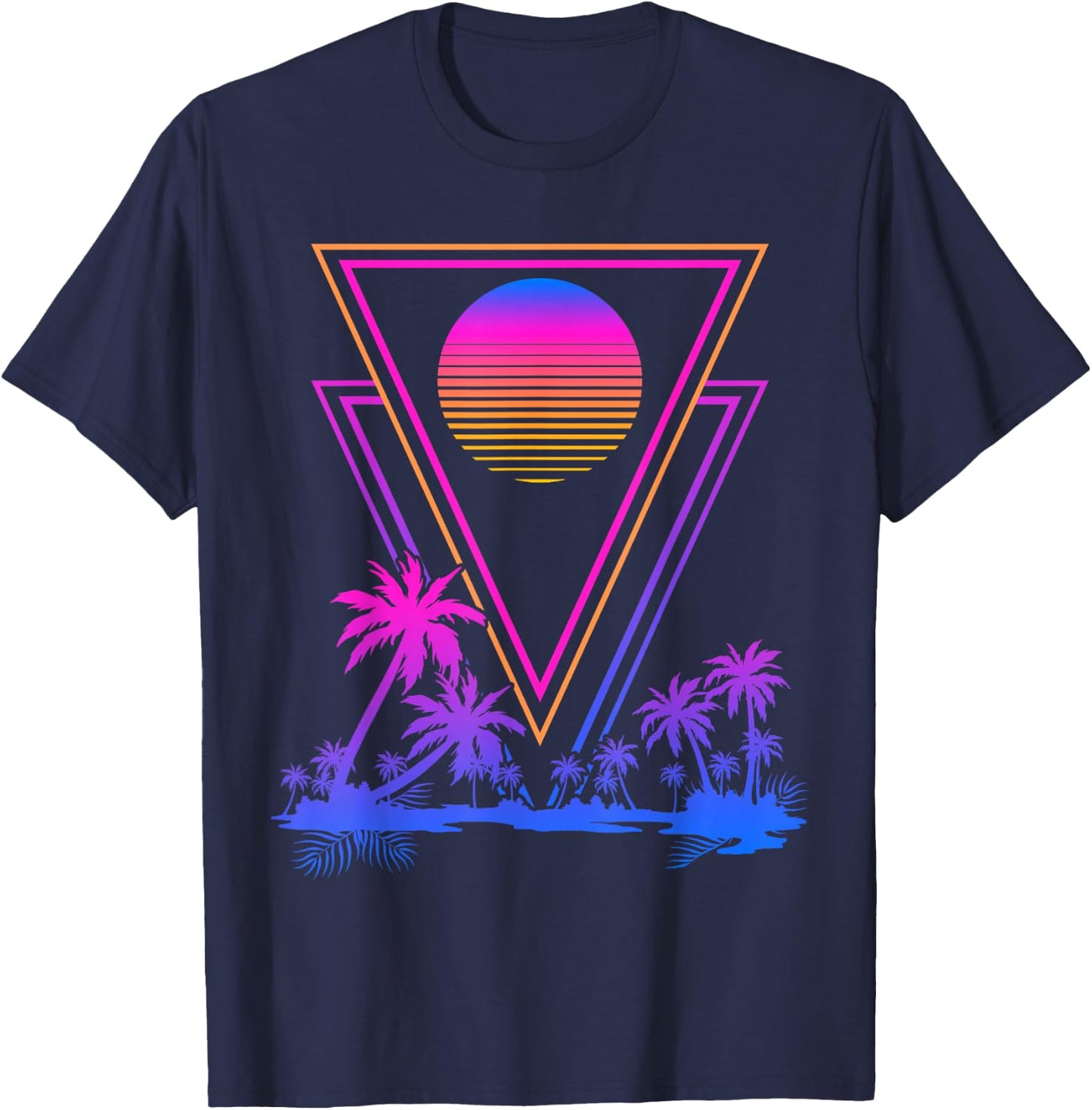 Retro Synthwave Aesthetic 1980s Palm Trees 90s Vaporwave T-Shirt - T-Shirt | Navy