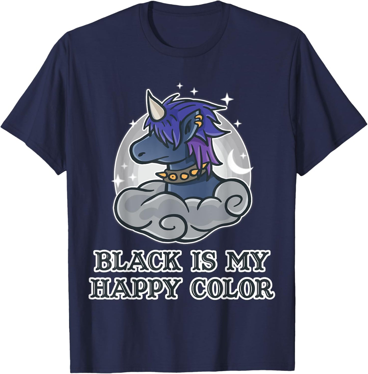 Black Is My Happy Colour Kawaii Pastel Goth Unicorn Nerd T-Shirt - T-Shirt | Navy