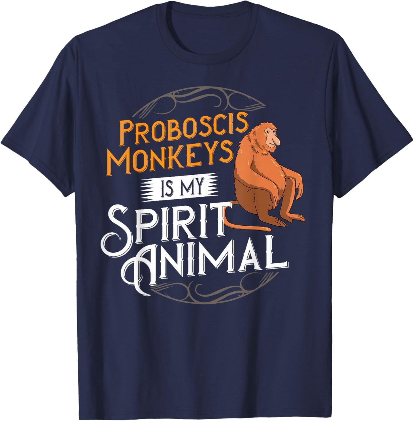 Proboscis Monkey Funny Long Nosed Monkeys T-Shirt - T-Shirt | Navy