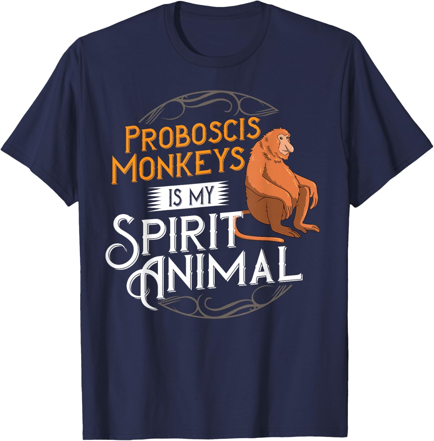 Proboscis Monkey Funny Long Nosed Monkeys T-Shirt - T-Shirt | Navy