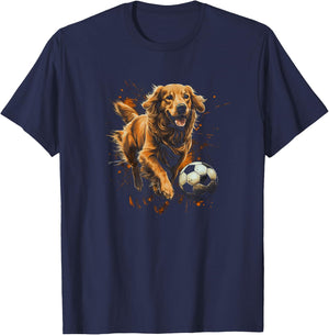 Golden Retriever Playing Soccer T-Shirt - T-Shirt | Navy