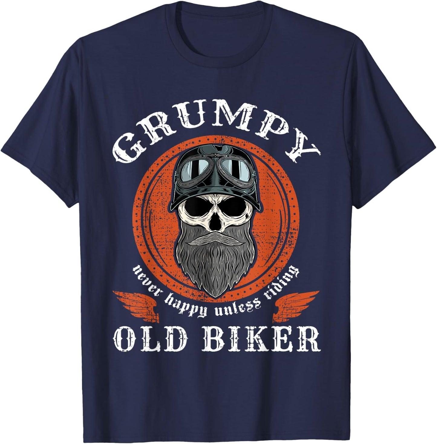 Vintage Grumpy Old Biker Skull With Beard Helmet Motorcycle T-Shirt - T-Shirt | Navy