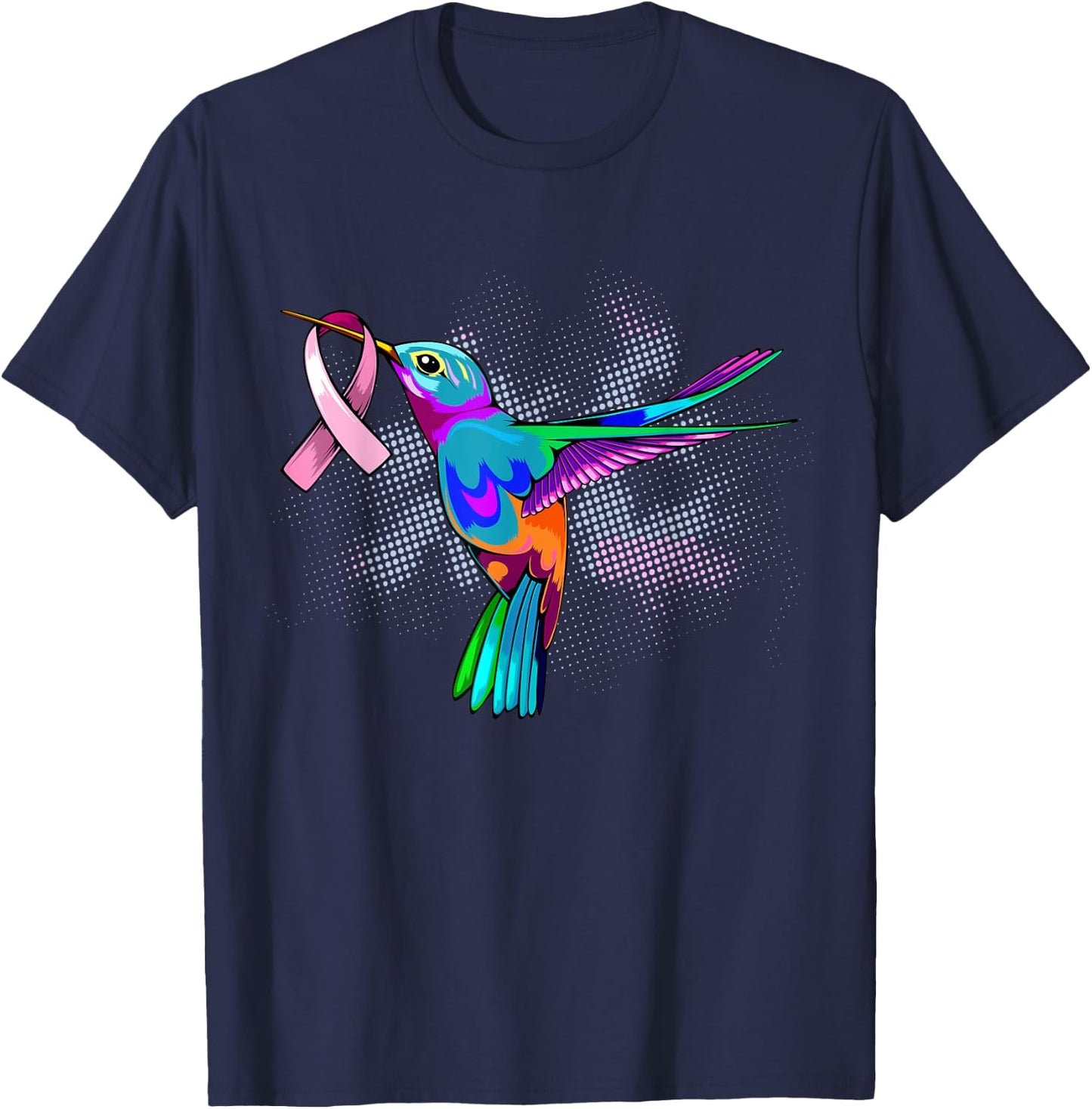 Hummingbird Breast Cancer Awareness Month Pink Ribbon T-Shirt - T-Shirt | Navy