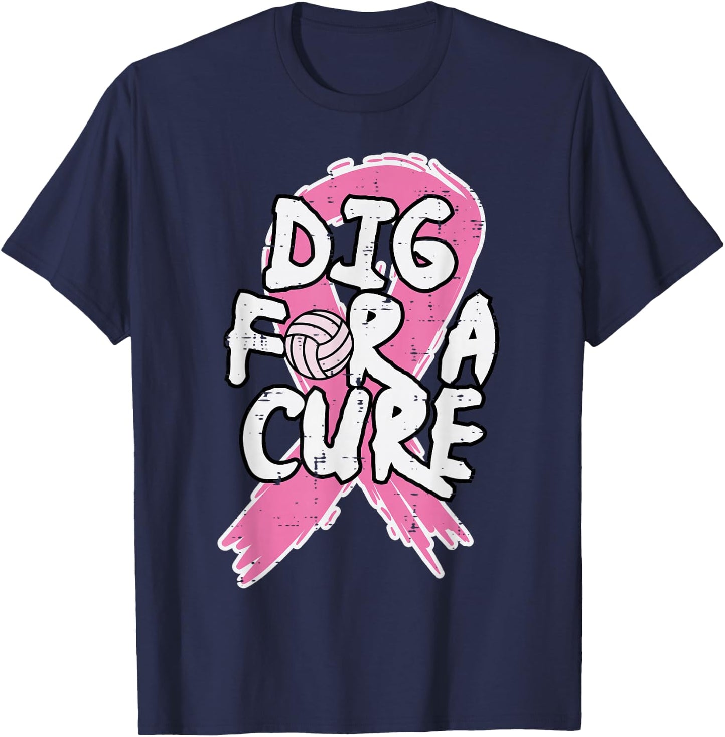 Breast Cancer Volleyball Dig For Cure Awareness Women Girls T-Shirt - T-Shirt | Navy