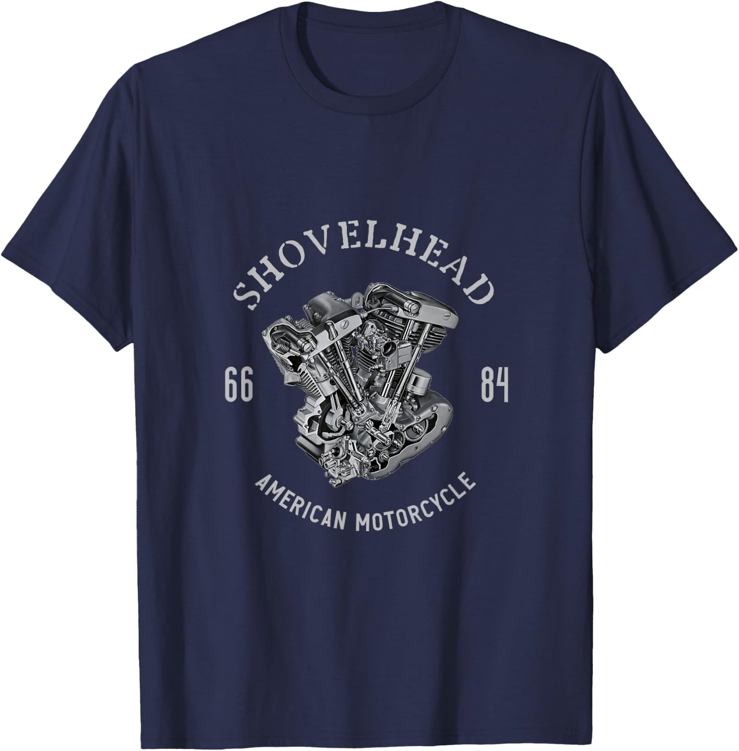 Old School HD Motorcycle VTwin ShovelHead Engine Retro Biker T-Shirt - T-Shirt | Navy