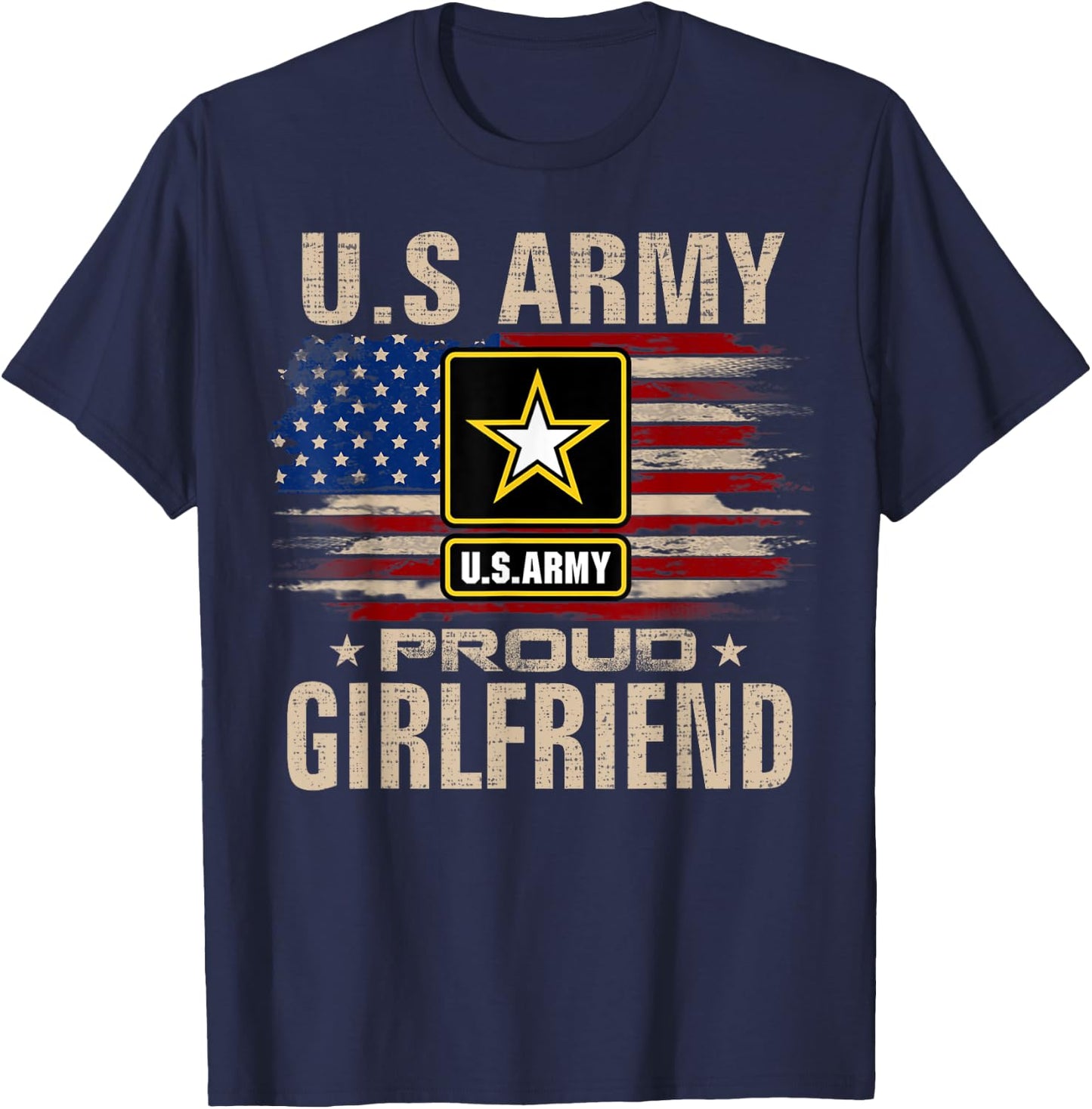 Vintage U.S Army Proud Girlfriend With American Flag T-Shirt - T-Shirt | Navy