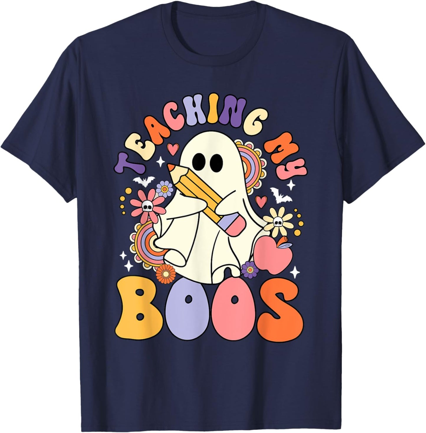 Teaching My Boos Trick Or Teach Cute Ghost Teacher Halloween Men Women Kids T-Shirt - T-Shirt | Navy