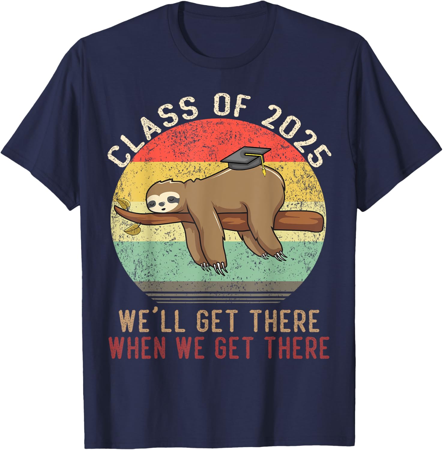 Funny Retro Senior Class Of 2025 Sloth Cap Graduation Gifts T-Shirt - T-Shirt | Navy