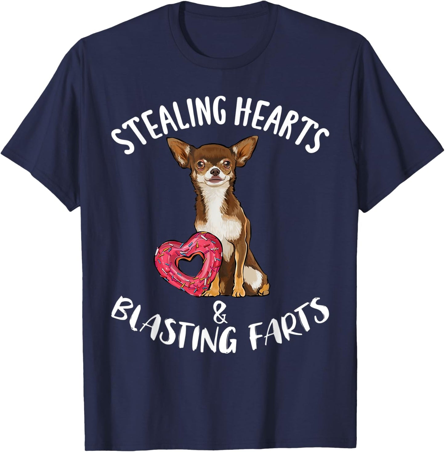 Stealing Heart Blasting Farts Brown Chihuahua Valentines Day T-Shirt - T-Shirt | Navy