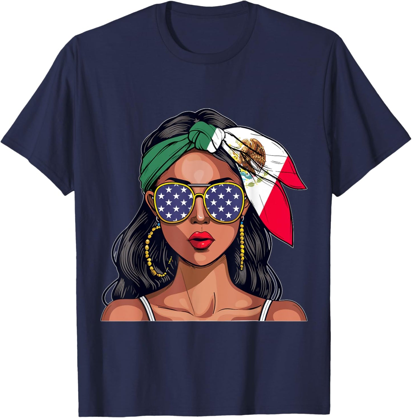 Mexican Souvenirs Products Woman Flag American Mexico T-Shirt - T-Shirt | Navy