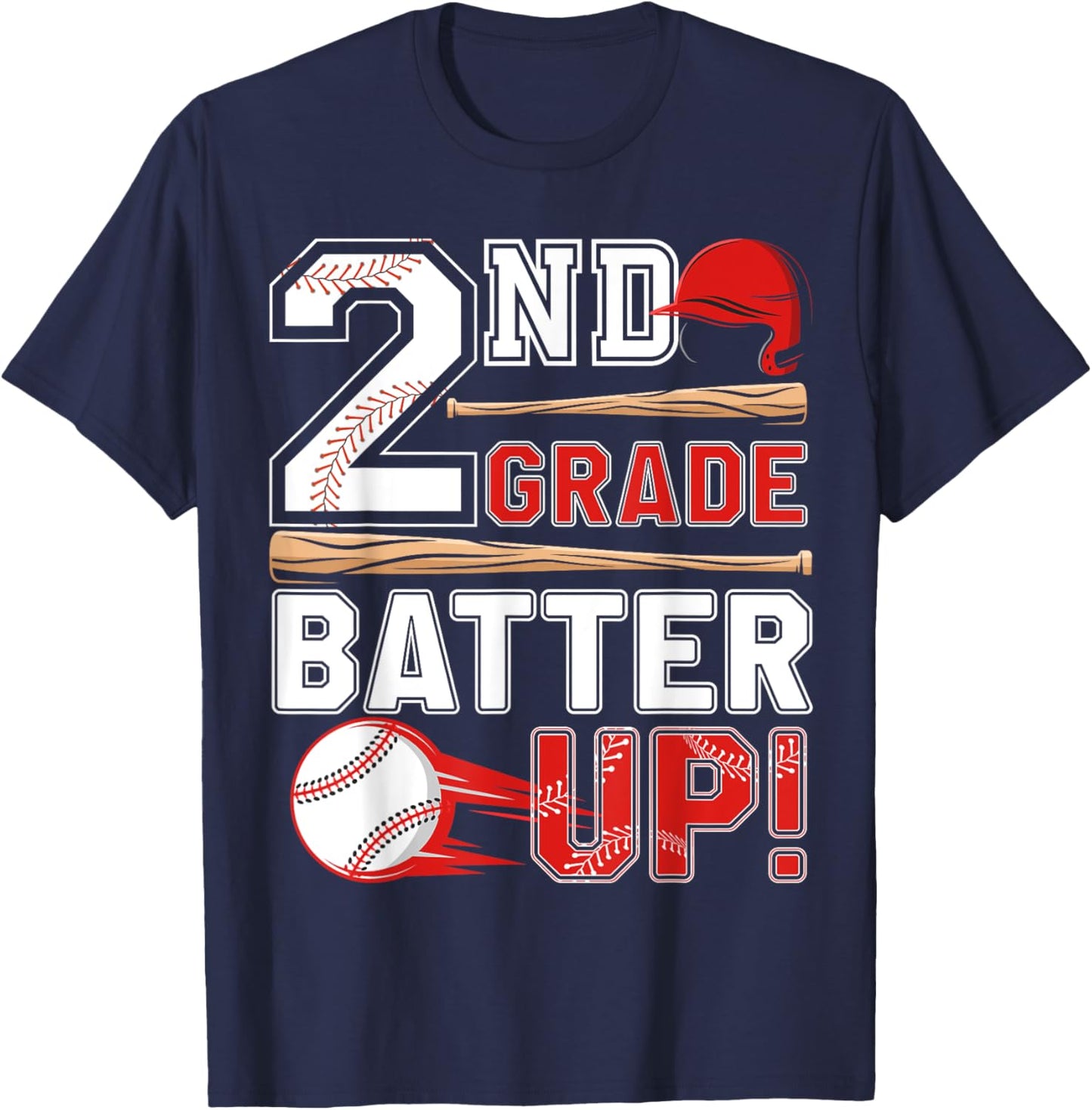 funny 2nd Grade Batter Up Baseball First Day of School T-Shirt - T-Shirt | Navy