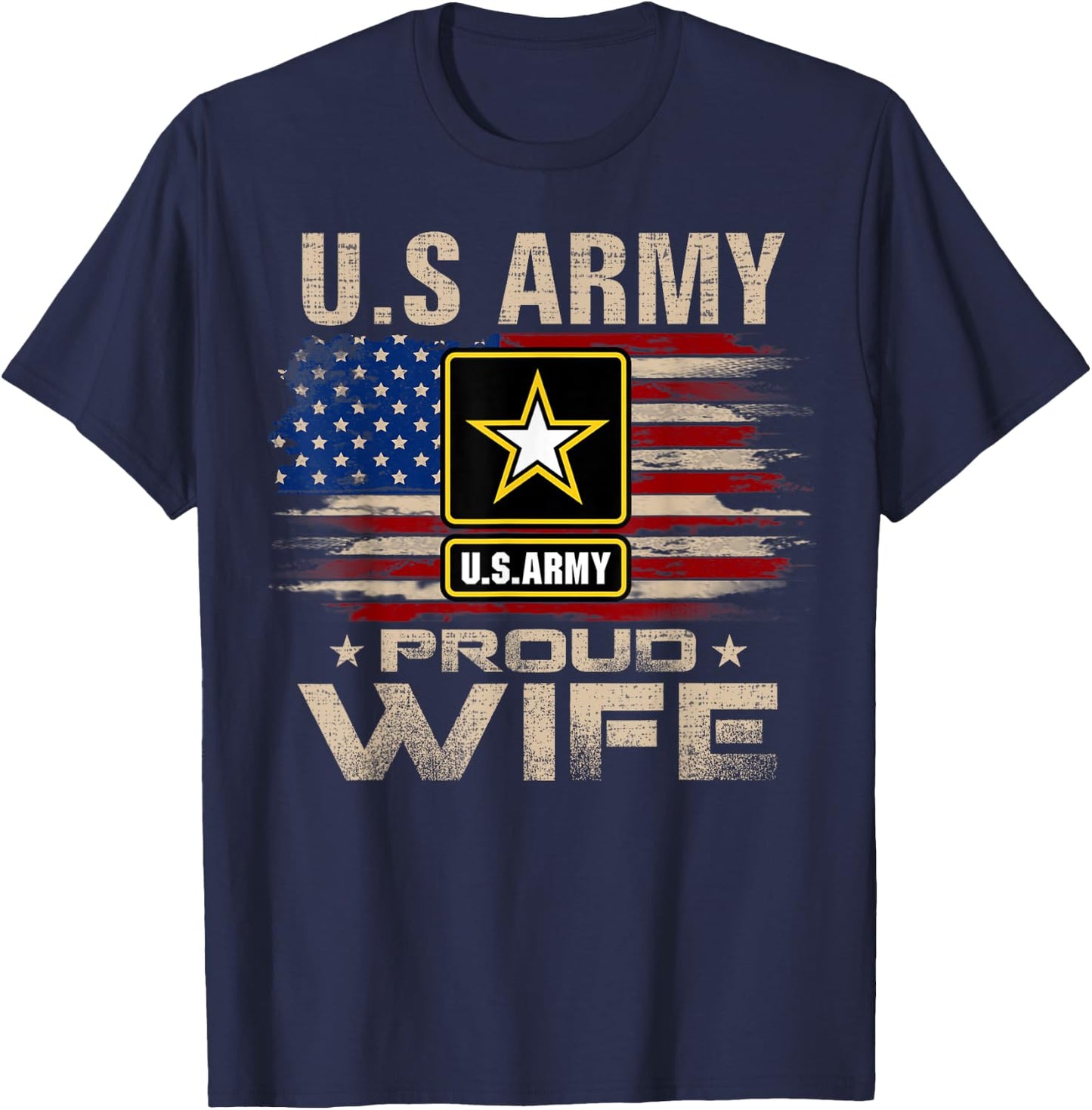 Vintage U.S Army Proud Wife With American Flag T-Shirt - T-Shirt | Navy