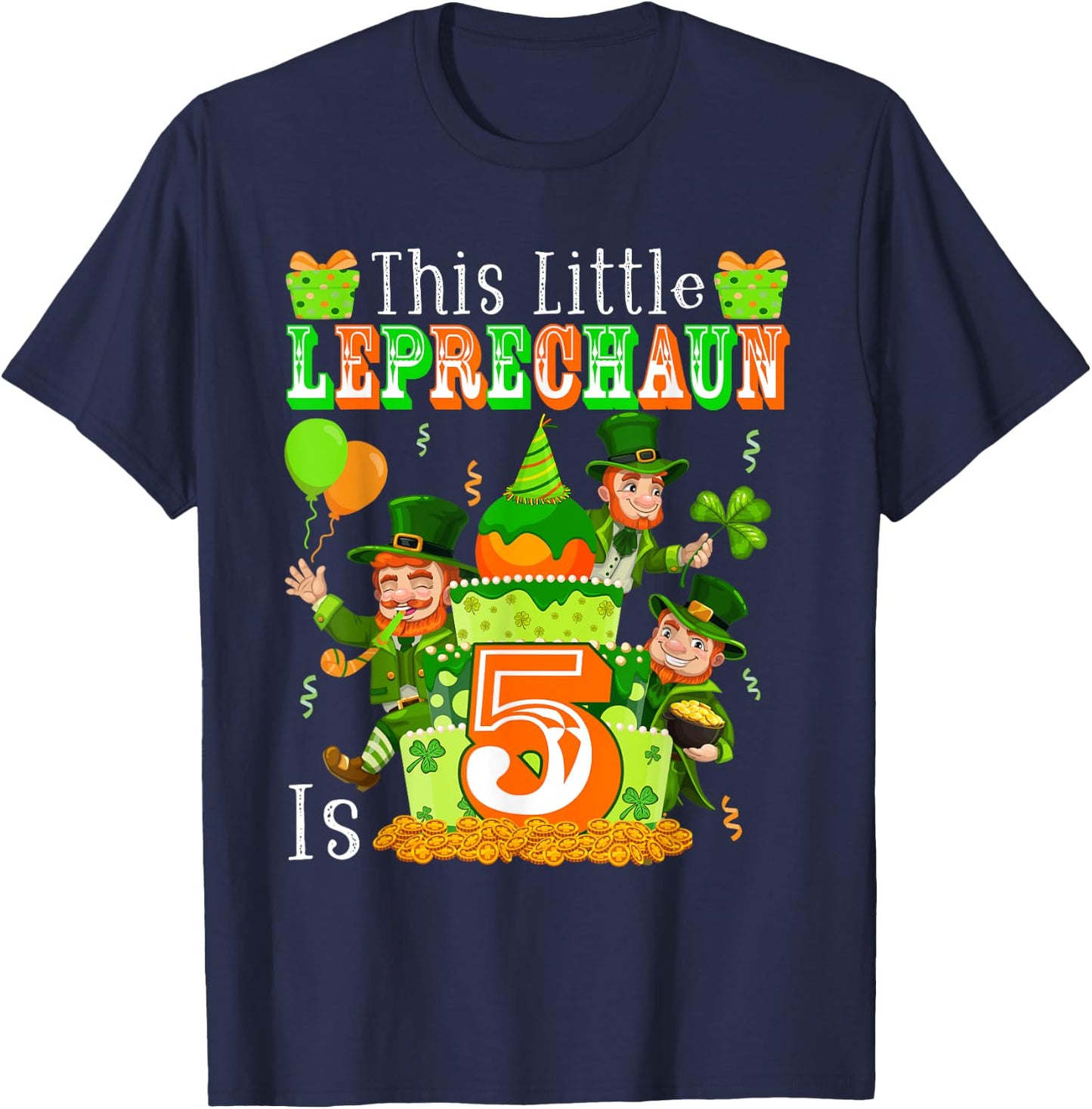 Little Leprechaun Is 5 St. Patrick's Day 5th Birthday Kids T-Shirt - T-Shirt | Navy