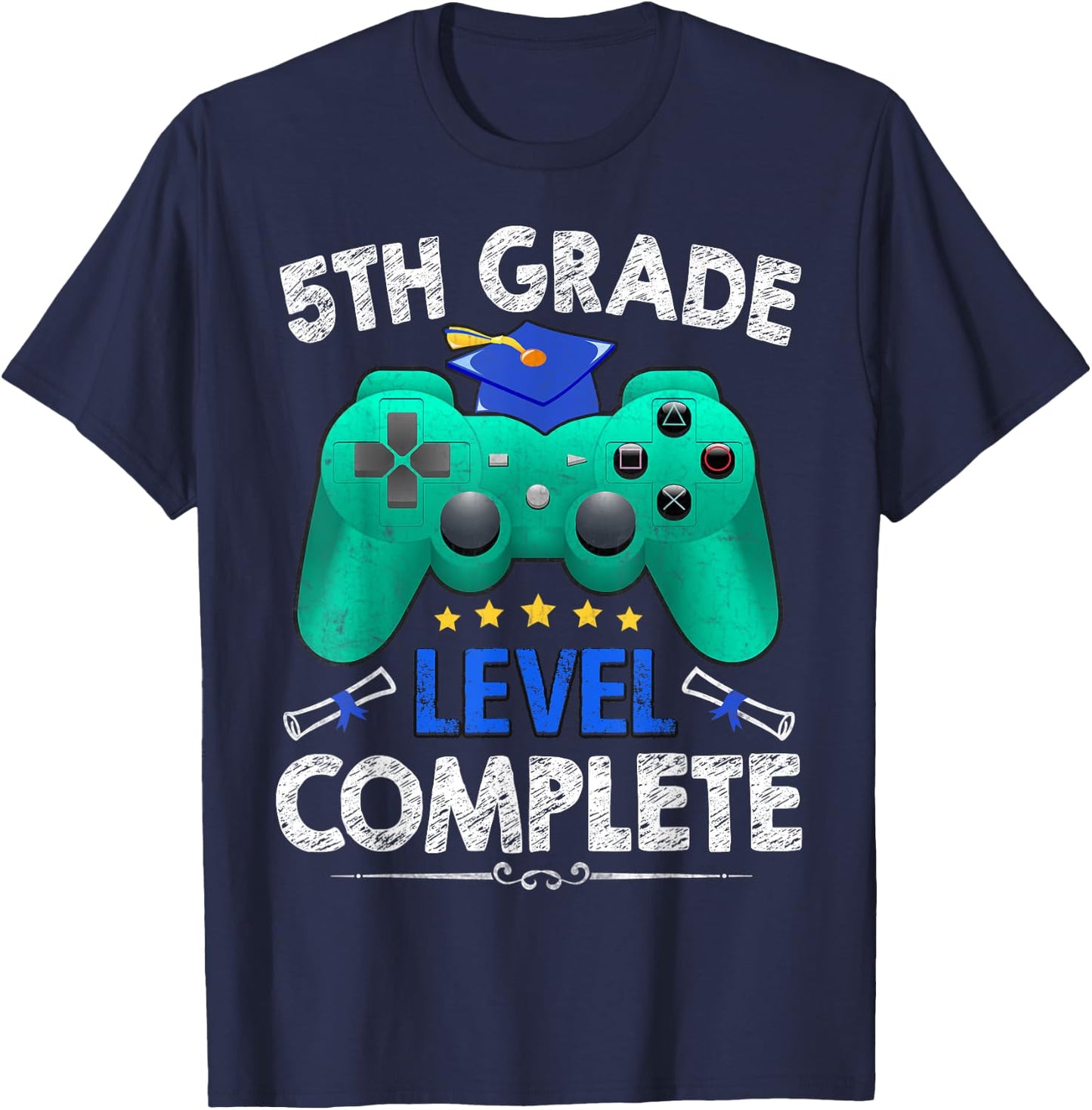 5th Grade Level Complete Gamer Class Of 2025 Graduation T-Shirt - T-Shirt | Navy