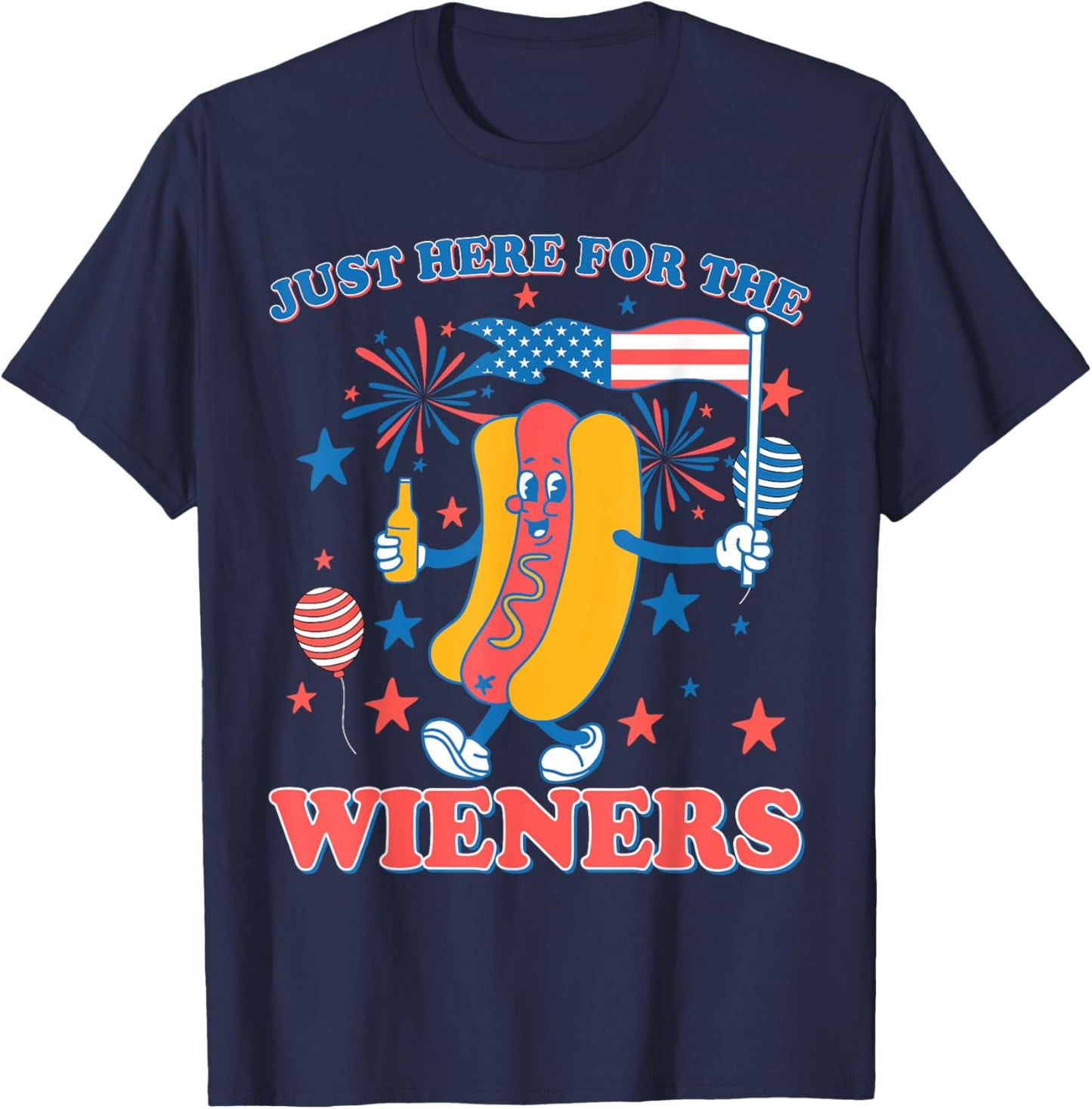Just Here For The Wieners American Flag Hot Dog 4th Of July T-Shirt - T-Shirt | Navy
