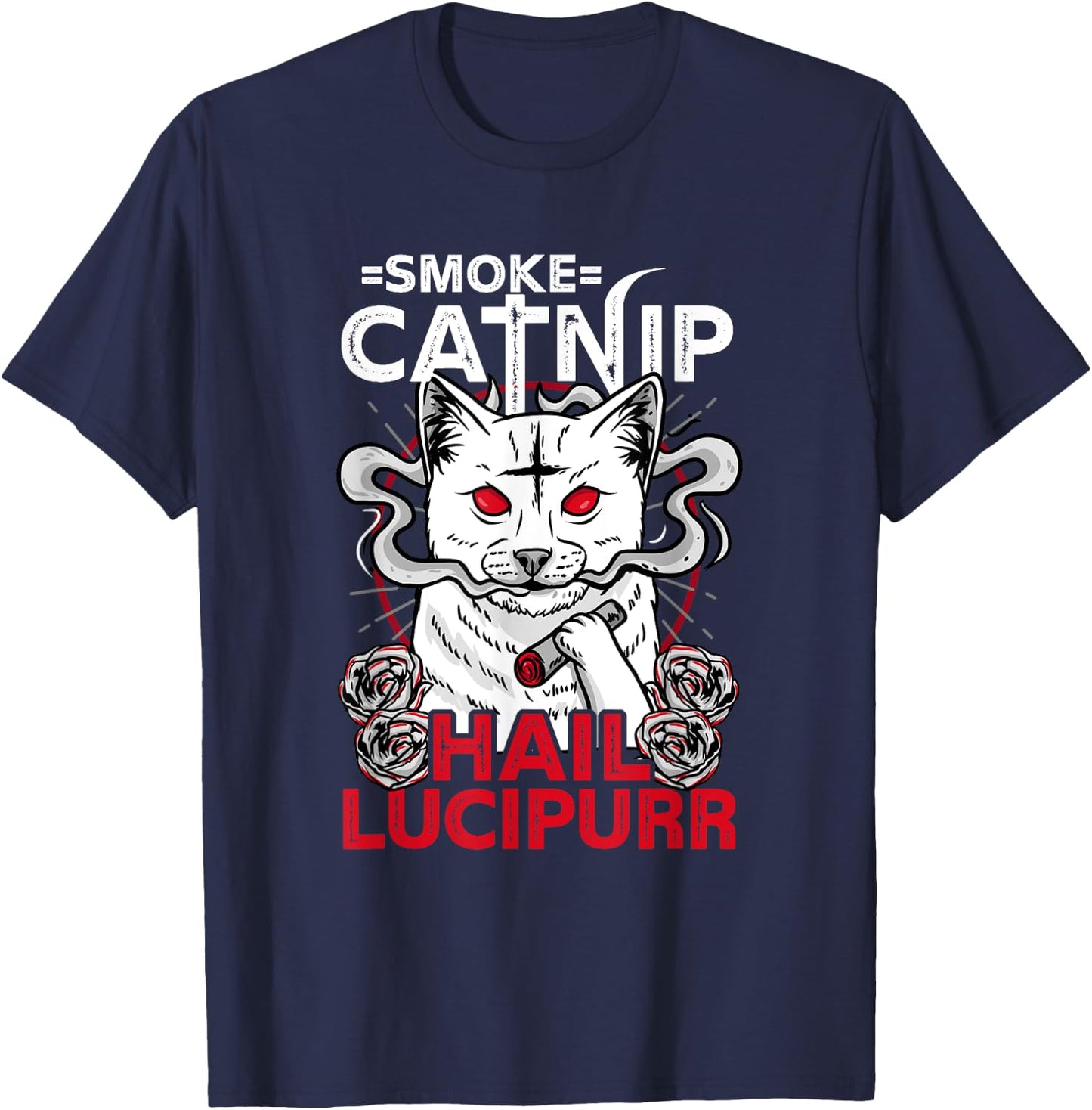 Smoke Catnip Hail Lucipurr l Satanic Occult Cat Men Women T-Shirt - T-Shirt | Navy