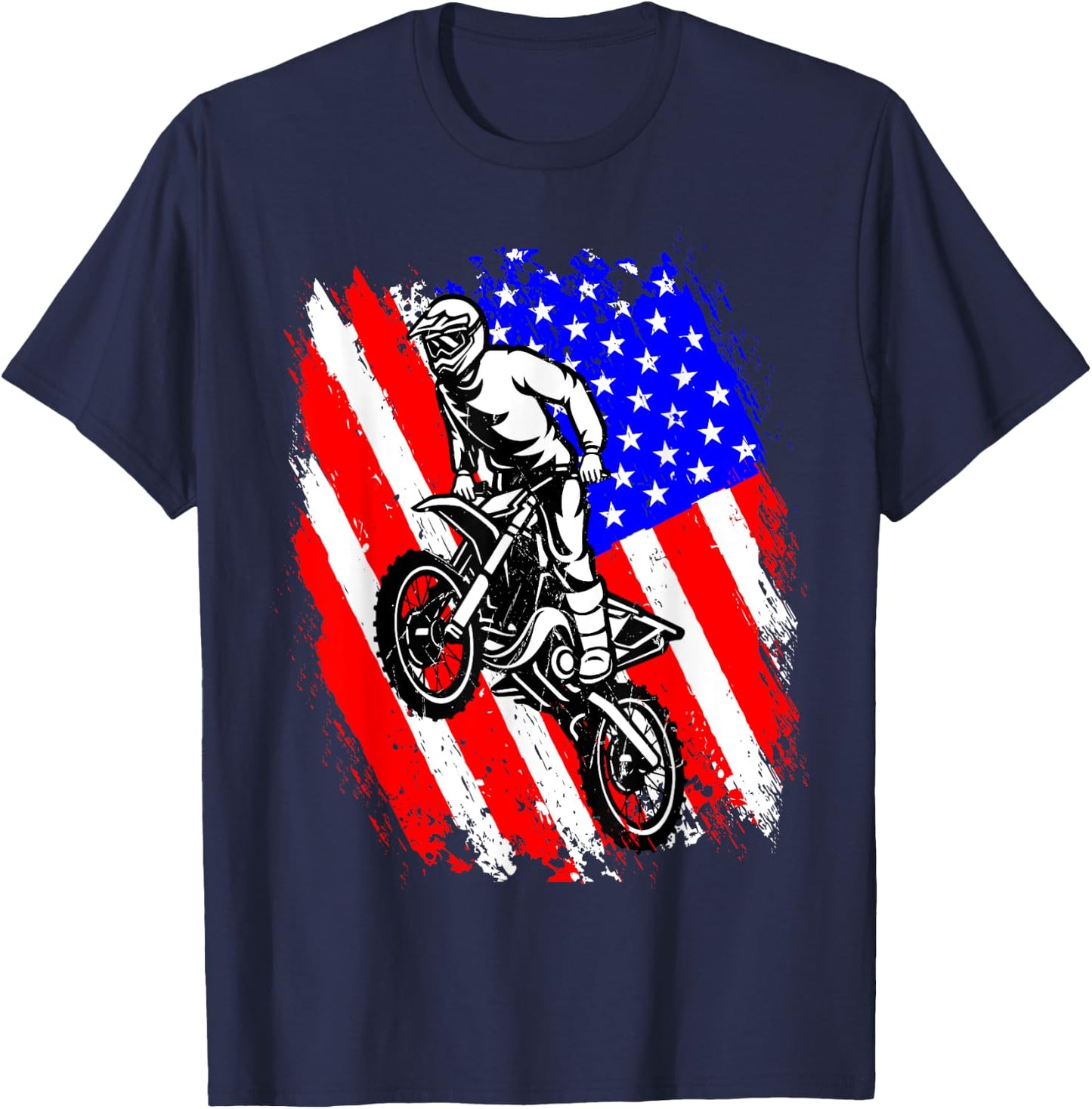 Dirt Bike USA Flag Motocross American Flag T-Shirt - T-Shirt | Navy