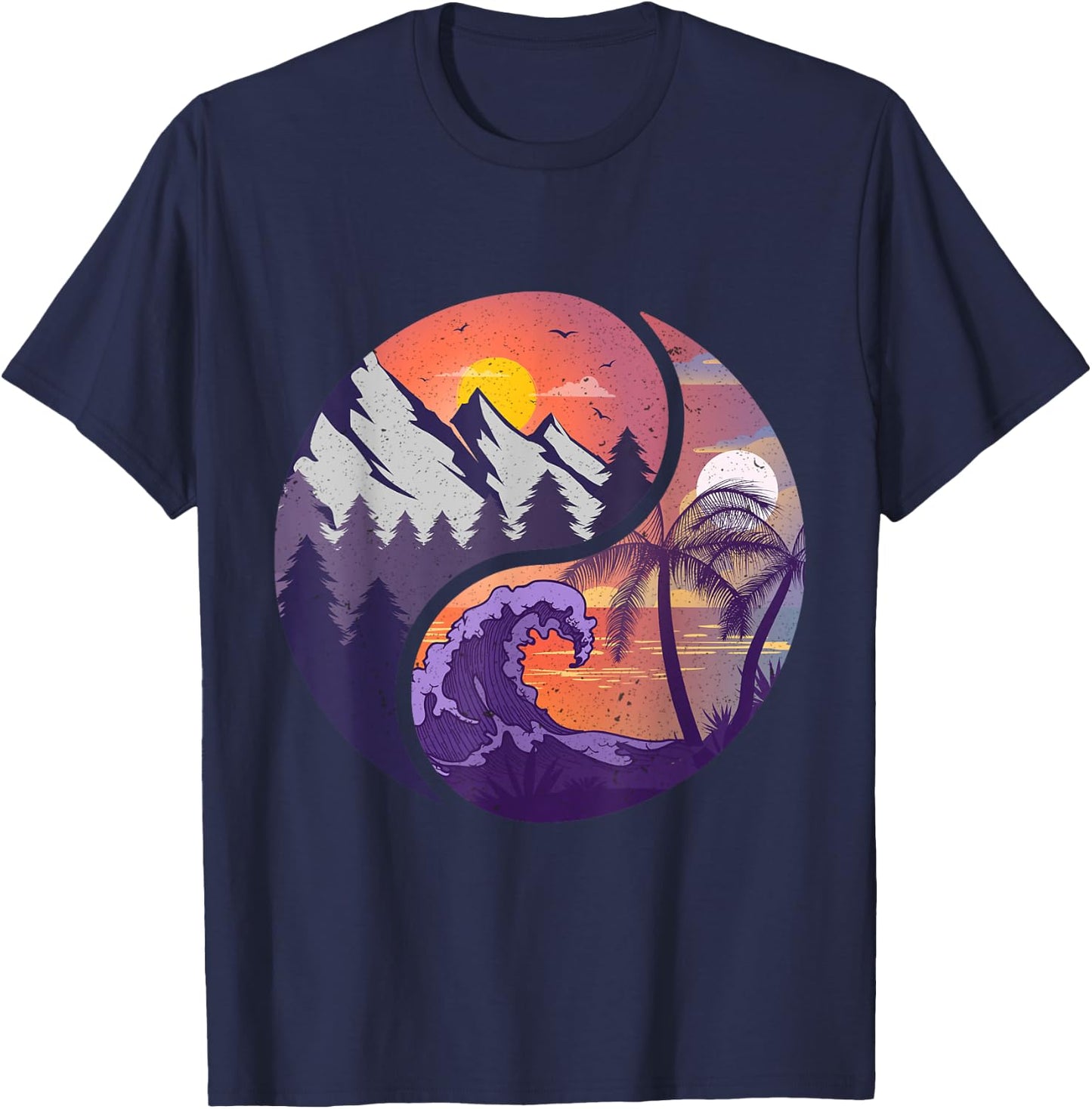 Yin Yang Mountains & Beachscapes T-Shirt - T-Shirt | Navy