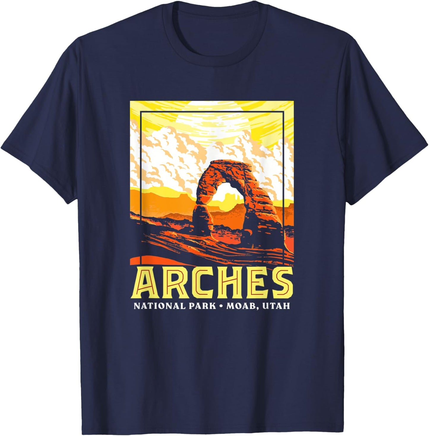 Arches National Park Retro WPA Style Vintage Graphic T-Shirt - T-Shirt | Navy