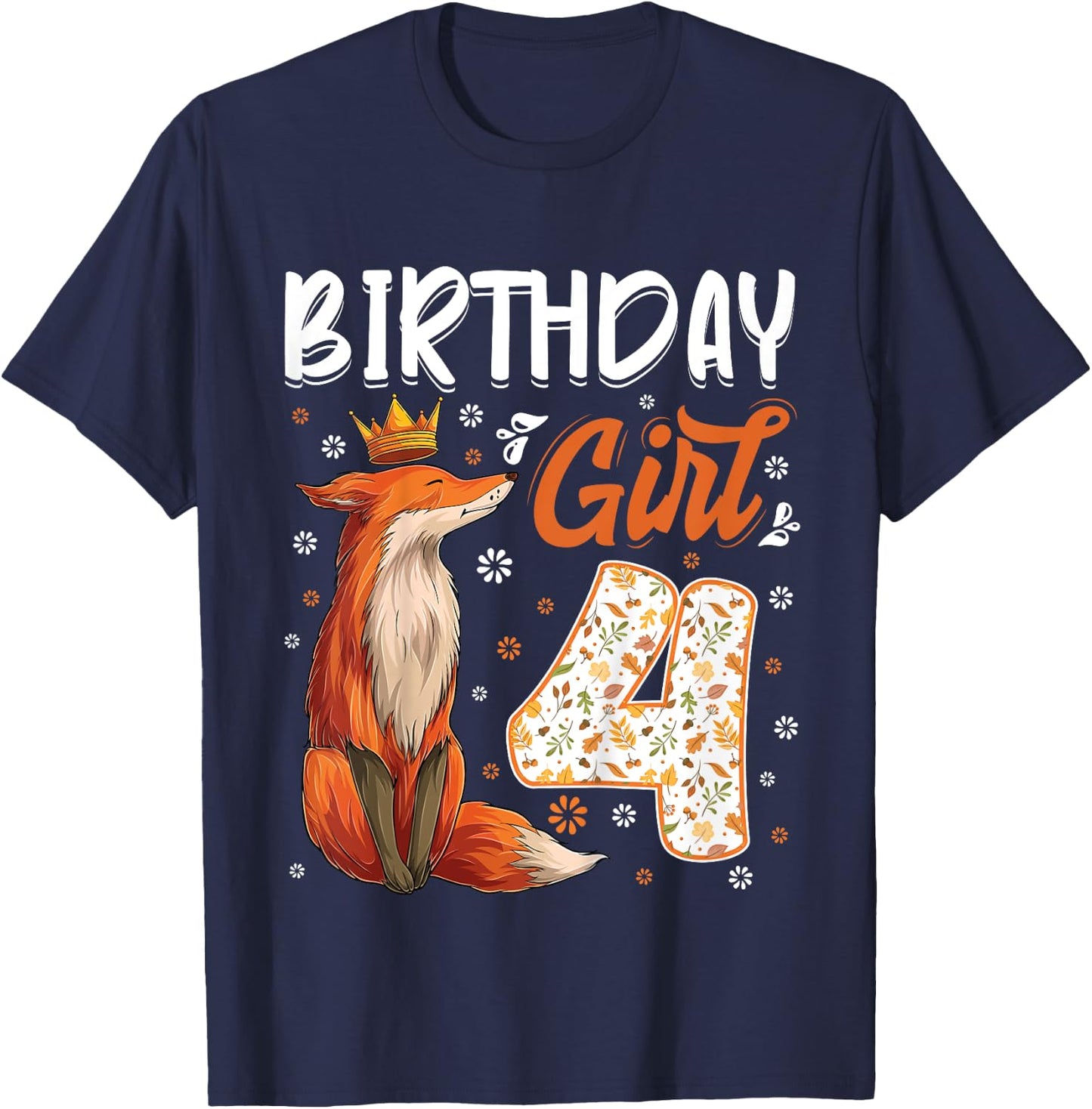 Kids Fox Animal Lovers 4th Birthday Girl Fox B-day 4 year old T-Shirt - T-Shirt | Navy