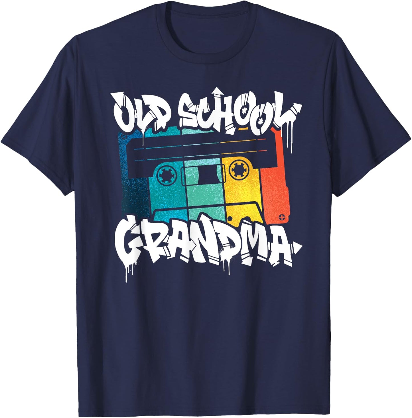 Old School Grandma Retro 80s 90s Graffiti Cassette Mix Tape T-Shirt - T-Shirt | Navy