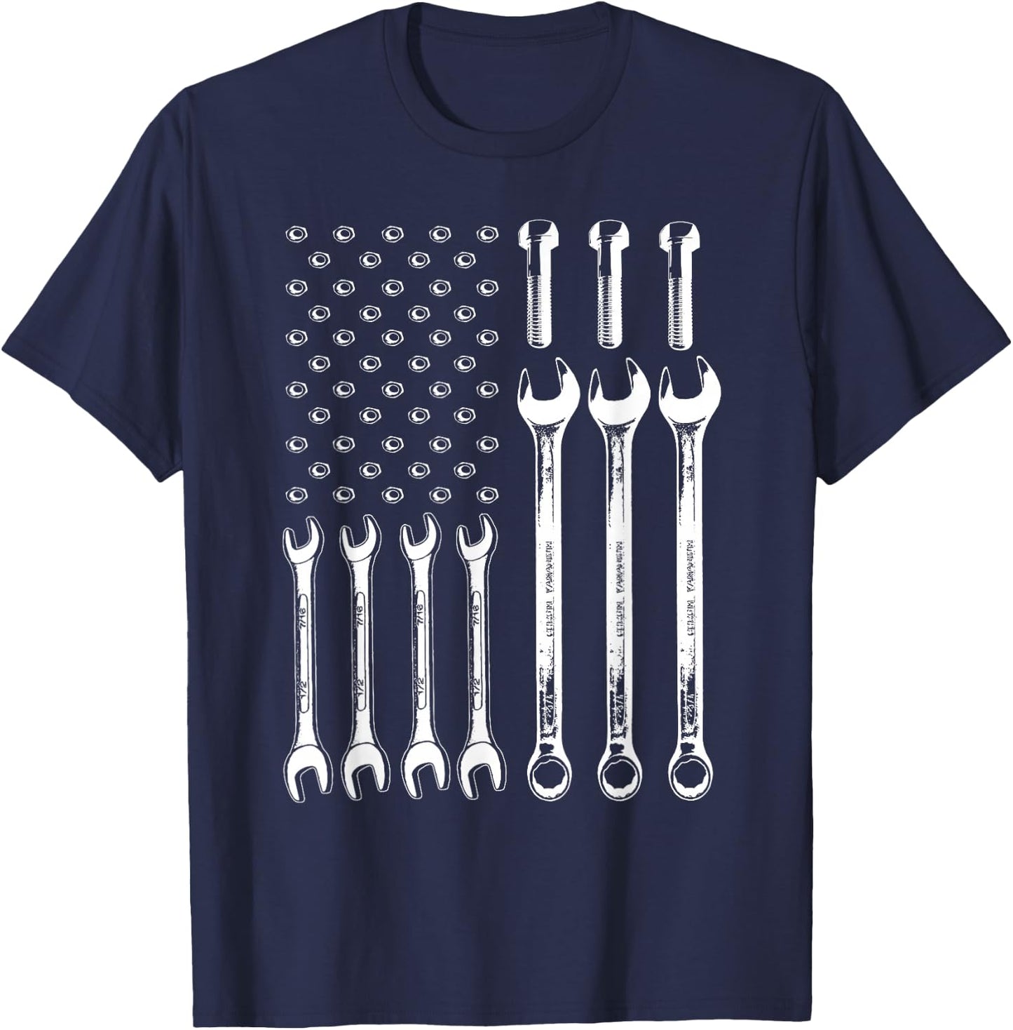 American Flag Mechanic Patriotic Wrench Repairman Men Gifts T-Shirt - T-Shirt | Navy