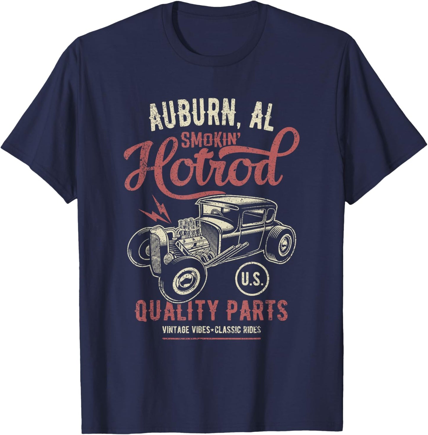 Auburn AL USA Hotrod Vintage Style Car Distressed Design T-Shirt - T-Shirt | Navy
