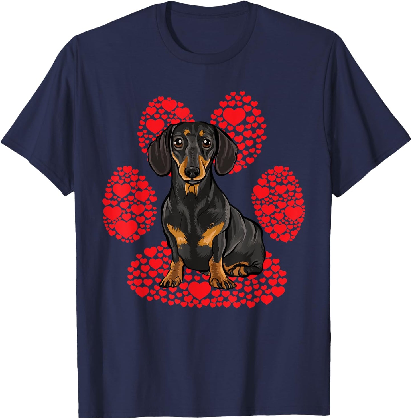 Black Dachshund Valentines Day Dog Love Paw Women Kids T-Shirt - T-Shirt | Navy