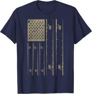 Fishing American Flag Gift Fisherman USA Flag Fishing T-Shirt - T-Shirt | Navy