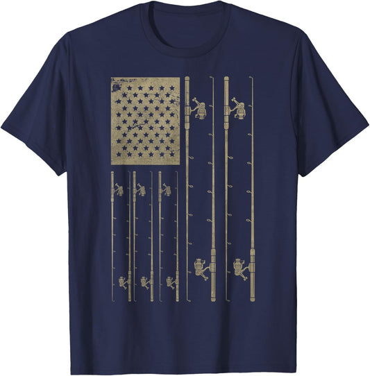 Fishing American Flag Gift Fisherman USA Flag Fishing T-Shirt - T-Shirt | Navy