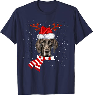 German Shorthaired Pointer Dog Antlers Santa Hat Christmas T-Shirt - T-Shirt | Navy