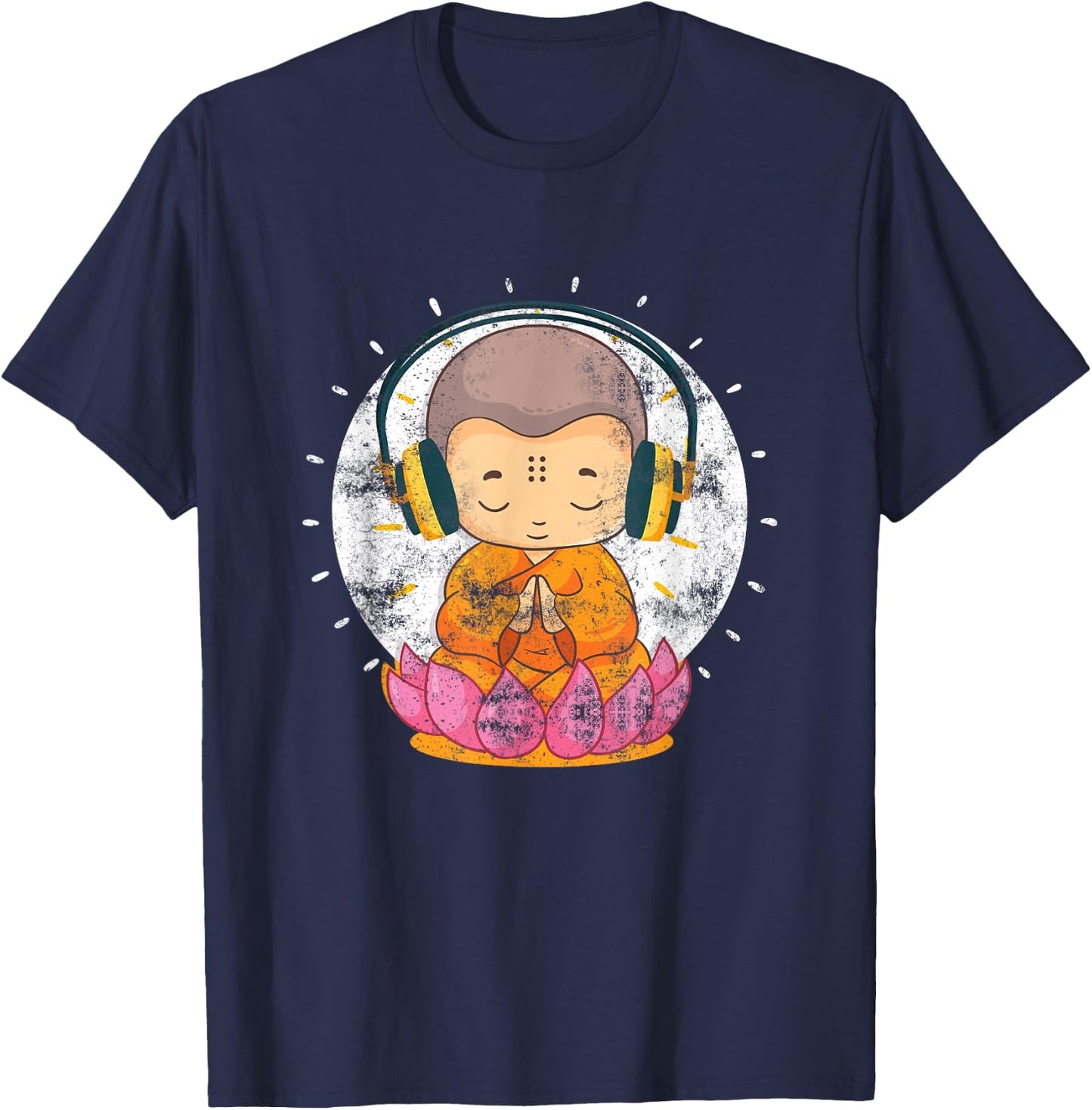 Funny Buddha With Headphones Buddhist Music Lover Gift T-Shirt - T-Shirt | Navy