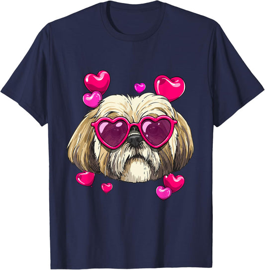 Valentines Shih Tzu Shirt Pet Dog Face Heart Shih Tzu Lover T-Shirt - T-Shirt | Navy