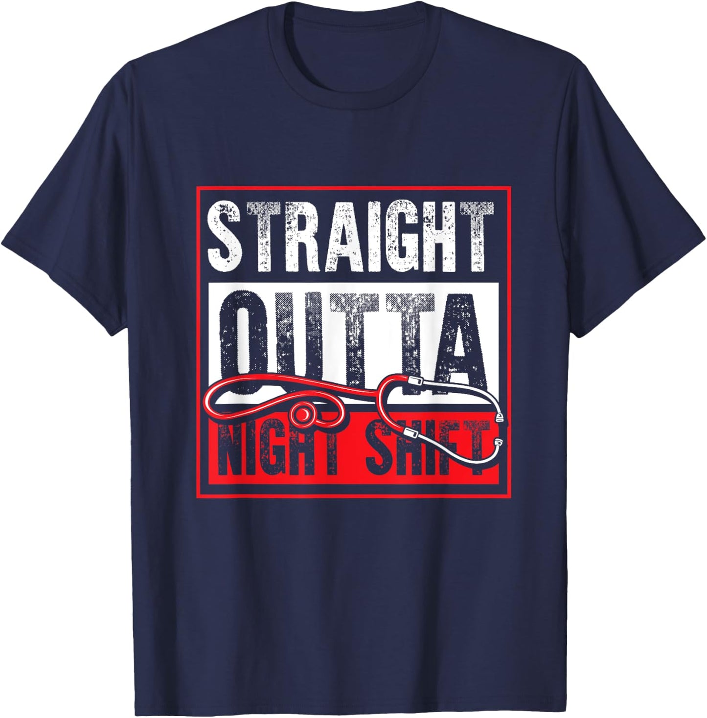 Funny Nursing Stethoscope Hospital Night Shift Medical Nurse T-Shirt - T-Shirt | Navy