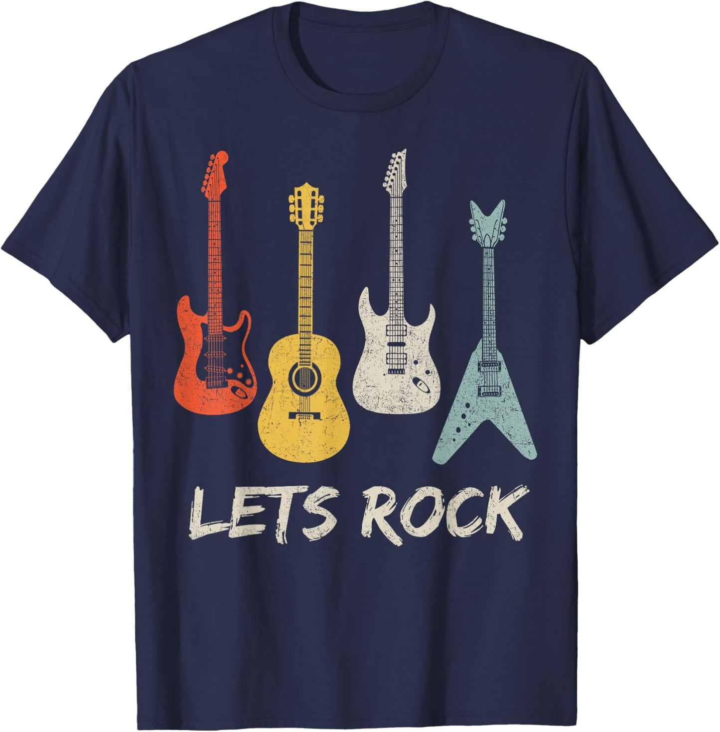 Lets Rock Rock n Roll Guitar Retro Gift Men Women Shirt T-Shirt - T-Shirt | Navy