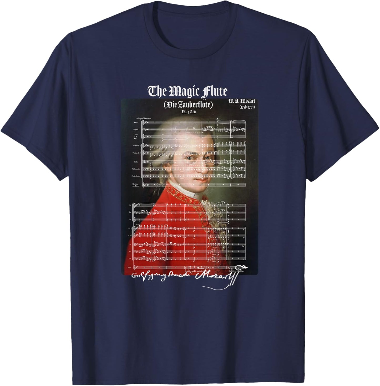 Mozart Lovers The Magic Flute Aria 4 Design T-Shirt - T-Shirt | Navy
