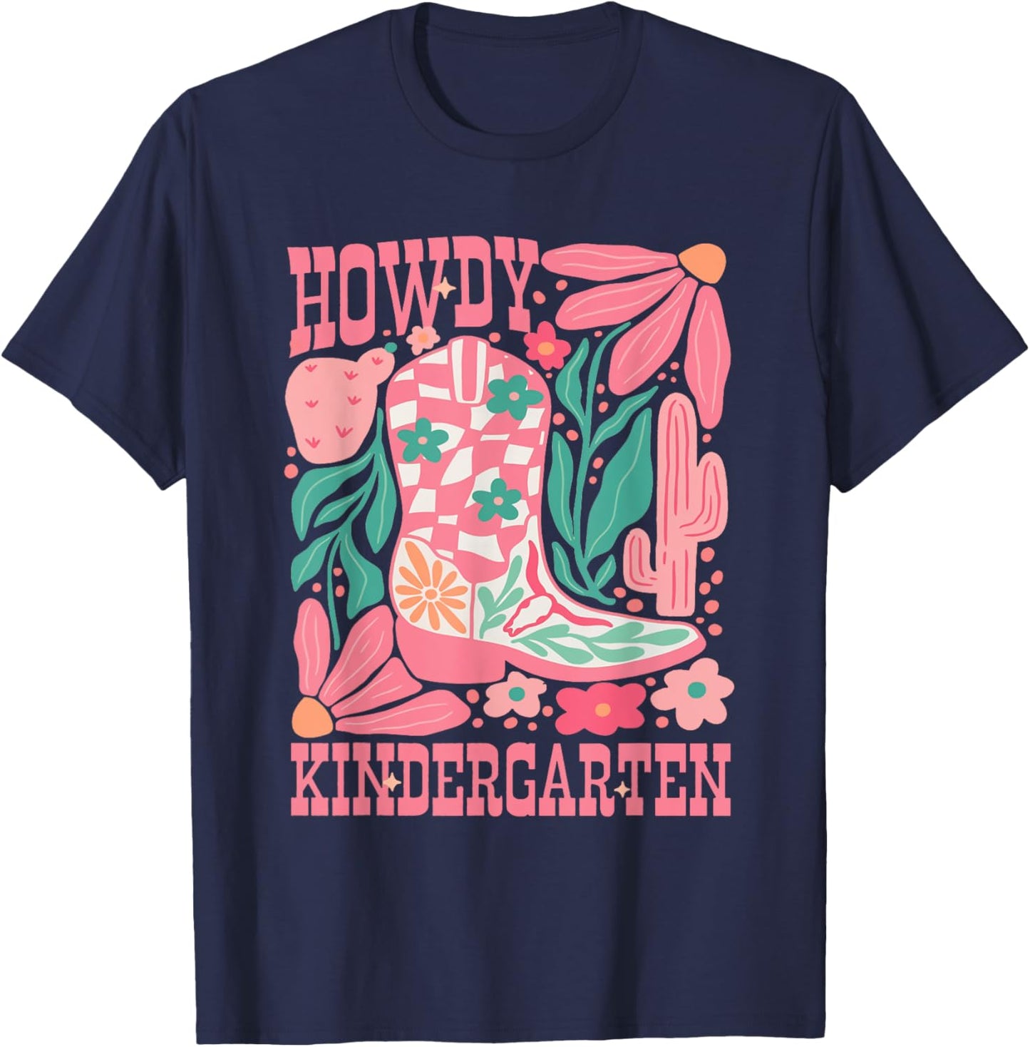 Howdy Kindergarten Western Kindergarten Vibe Teacher Cowgirl T-Shirt - T-Shirt | Navy