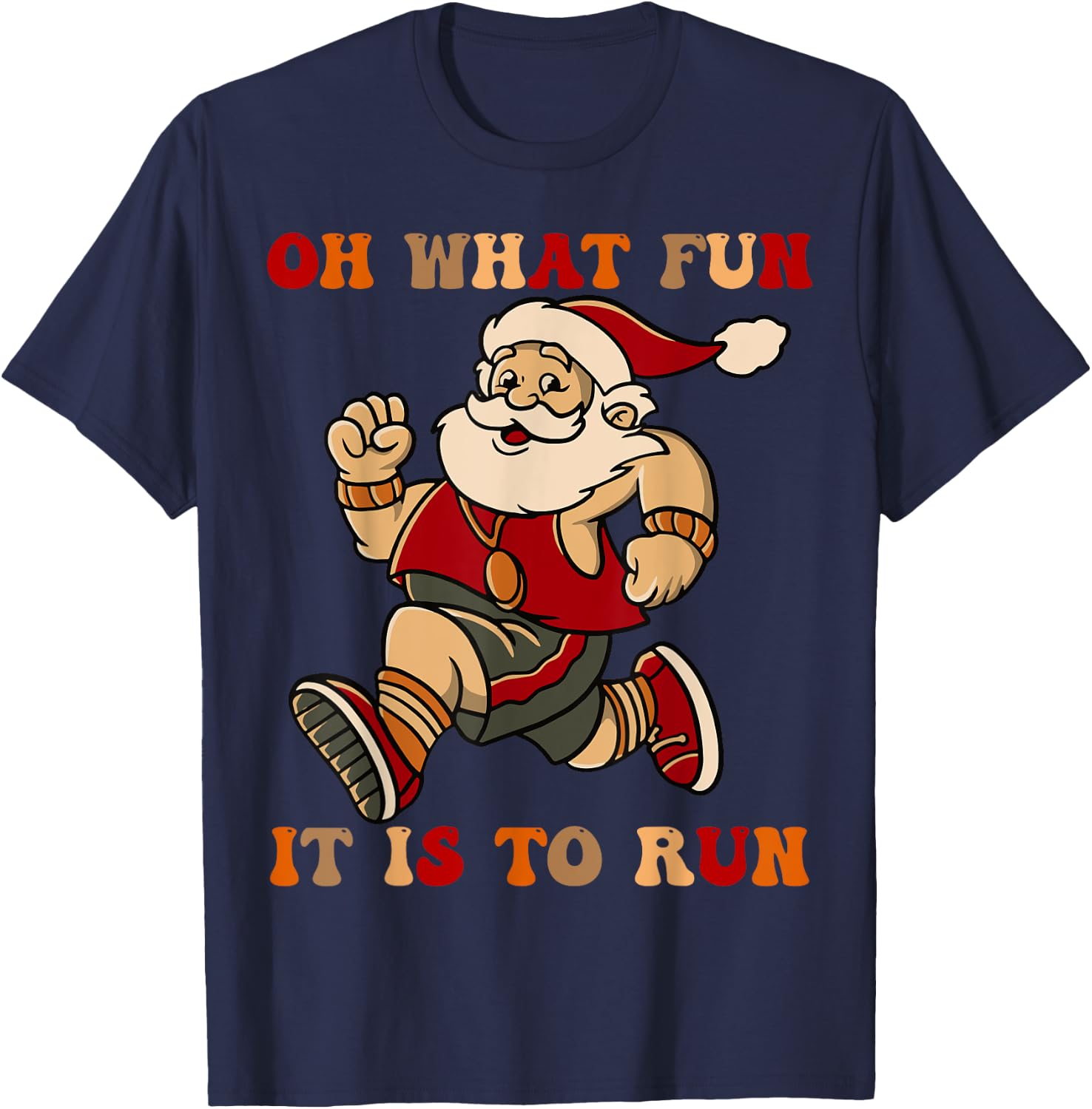 Sarcastic Santa Running Last Minute Christmas Runner T-Shirt - T-Shirt | Navy