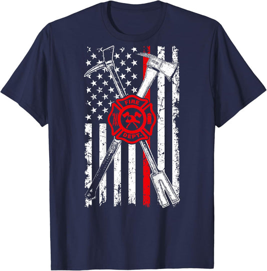 Firefighter Son Patriotic Gifts Axe Halligan Thin Red Line Men T-Shirt - T-Shirt | Navy