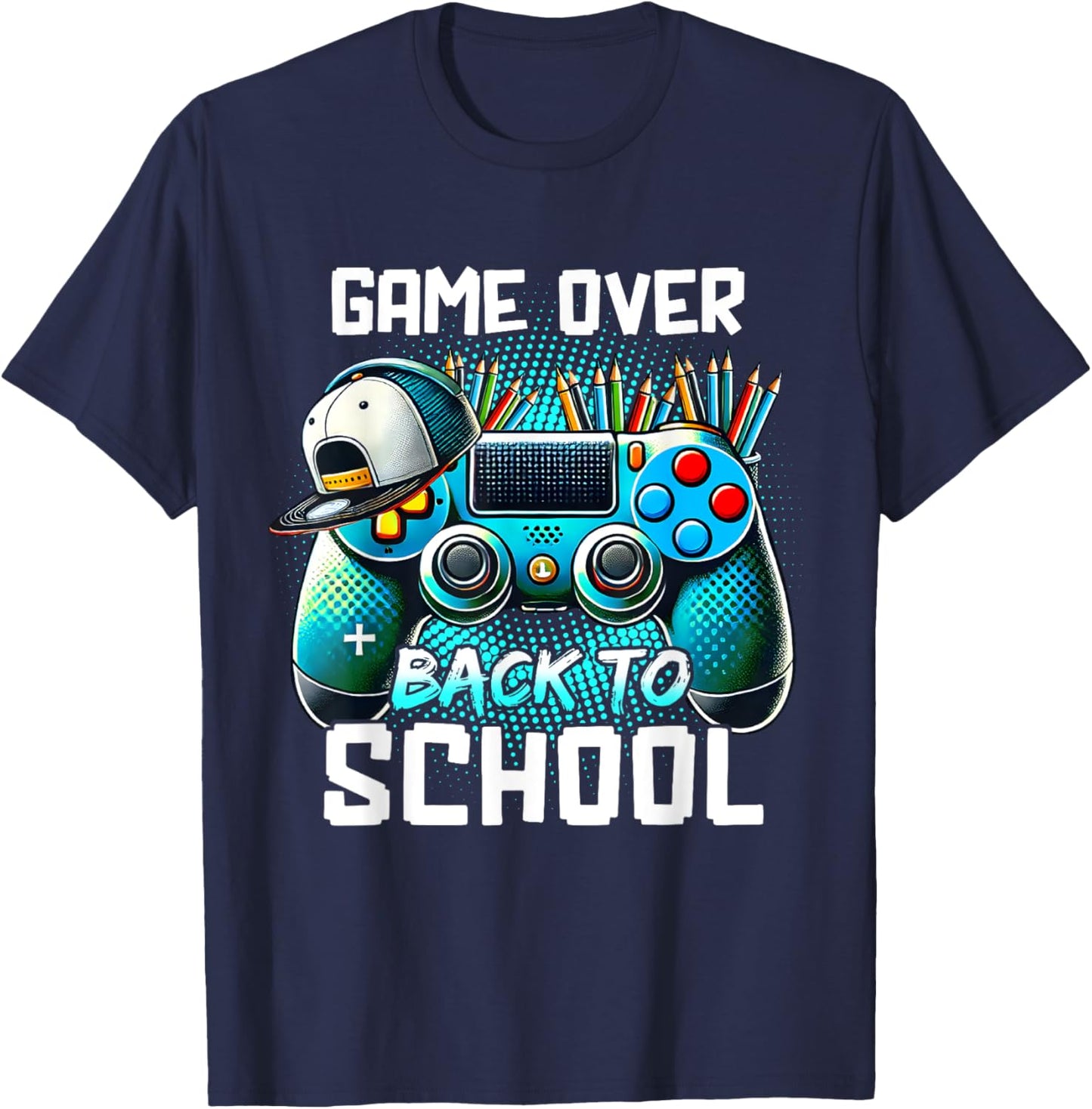 Back To School Kids Boy Student Game Over Back To School T-Shirt - T-Shirt | Navy
