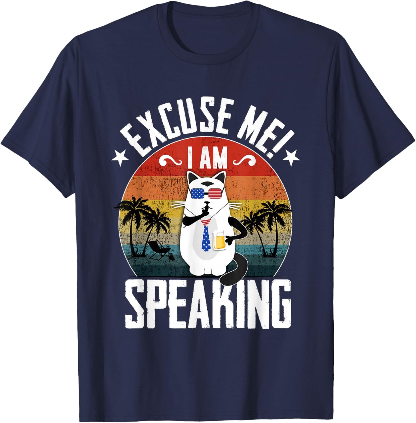 Excuse Me I'm speaking Funny Vintage Cat Kamala harris T-Shirt - T-Shirt | Navy