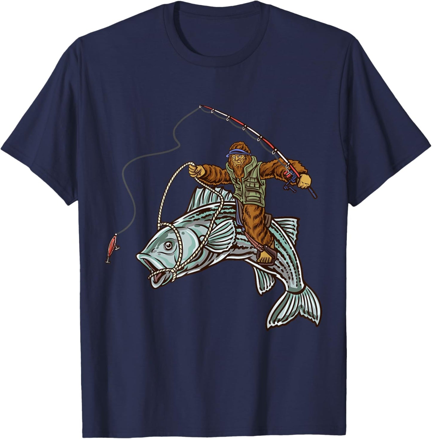 Striper Fishing Bigfoot Striped Bass Fishermen T-Shirt - T-Shirt | Navy