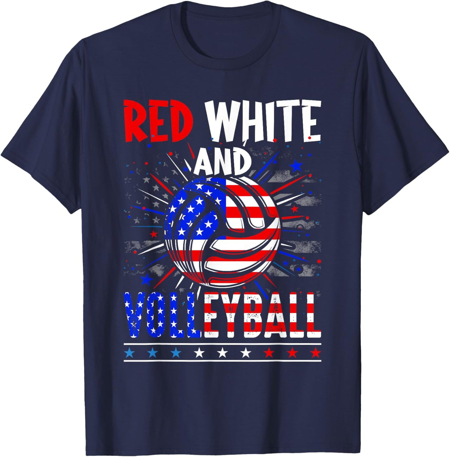 Red White And Volleyball 4th Of July American Flag Player T-Shirt - T-Shirt | Navy