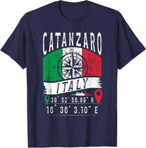 Catanzaro Italy Flag Italia GPS Coordinates Of Catanzaro T-Shirt - T-Shirt | Navy