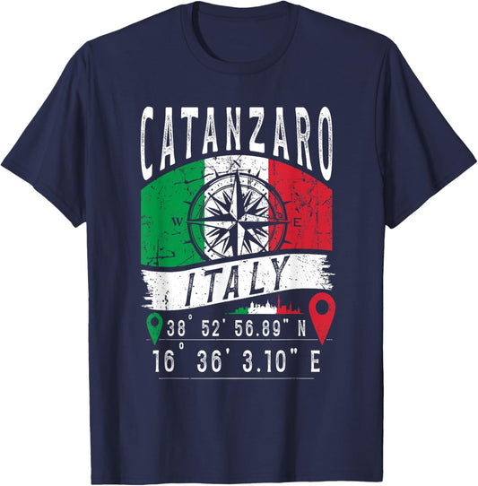 Catanzaro Italy Flag Italia GPS Coordinates Of Catanzaro T-Shirt - T-Shirt | Navy