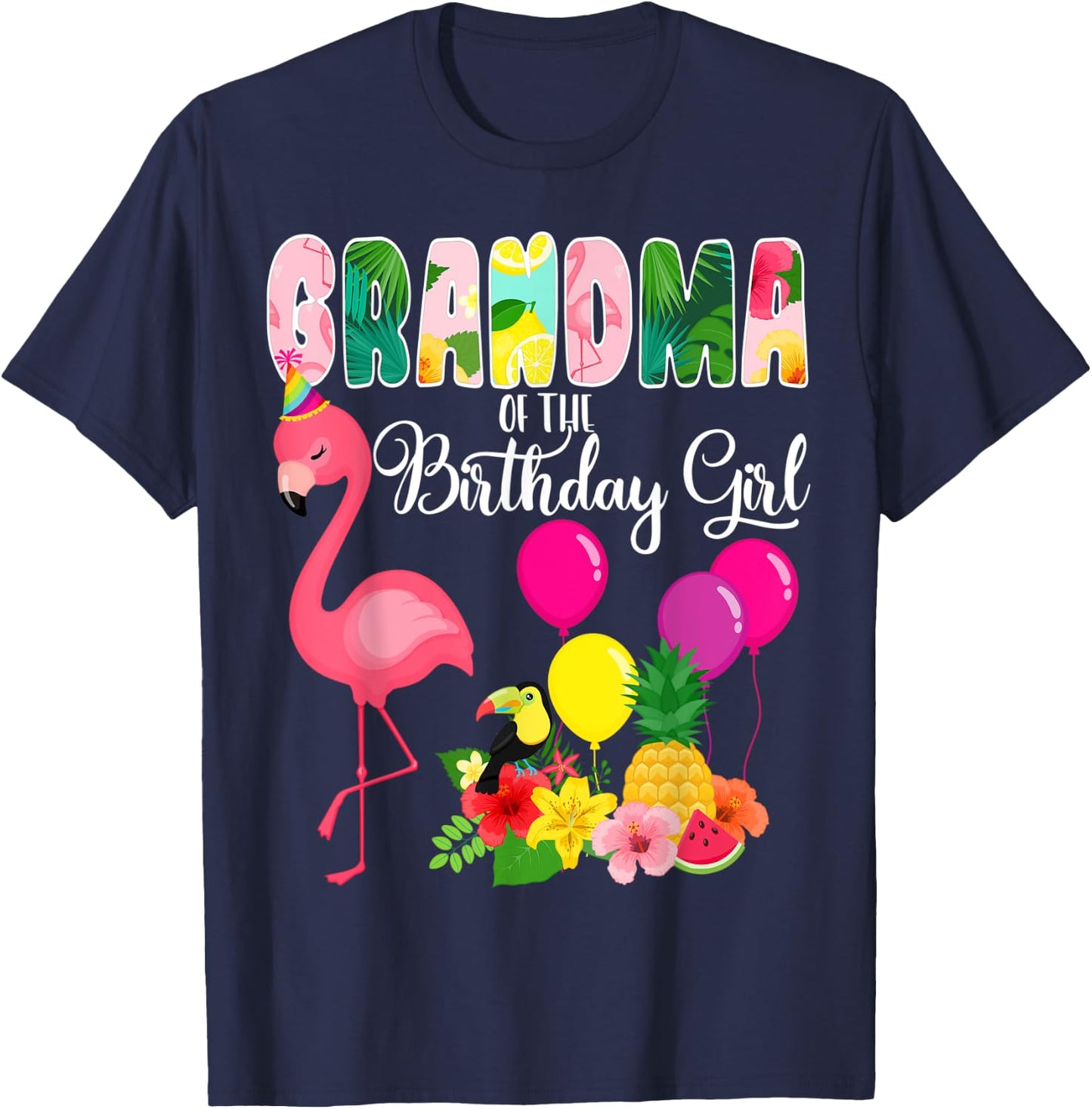 Flamingo Birthday Grandma Of The Birthday Girl Flamingo Bday T-Shirt - T-Shirt | Navy