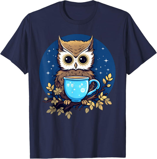 Cottagecore Aesthetic Owl Tea Cute Owl Lover T-Shirt - T-Shirt | Navy