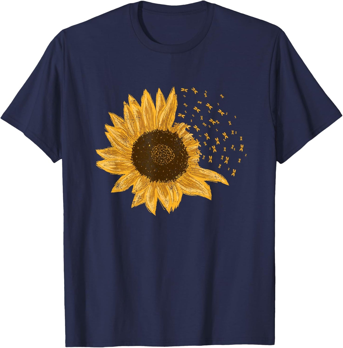 Sunflower Dragonflies Sunflower Summer Rustic Men Women Girls Kids T-Shirt - T-Shirt | Navy